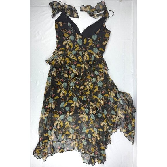 Nicholas Ava Floral Ruffled Cold Shoulder Silk Chiffon Wrap Dress Size 6 $750 - Picture 4 of 11